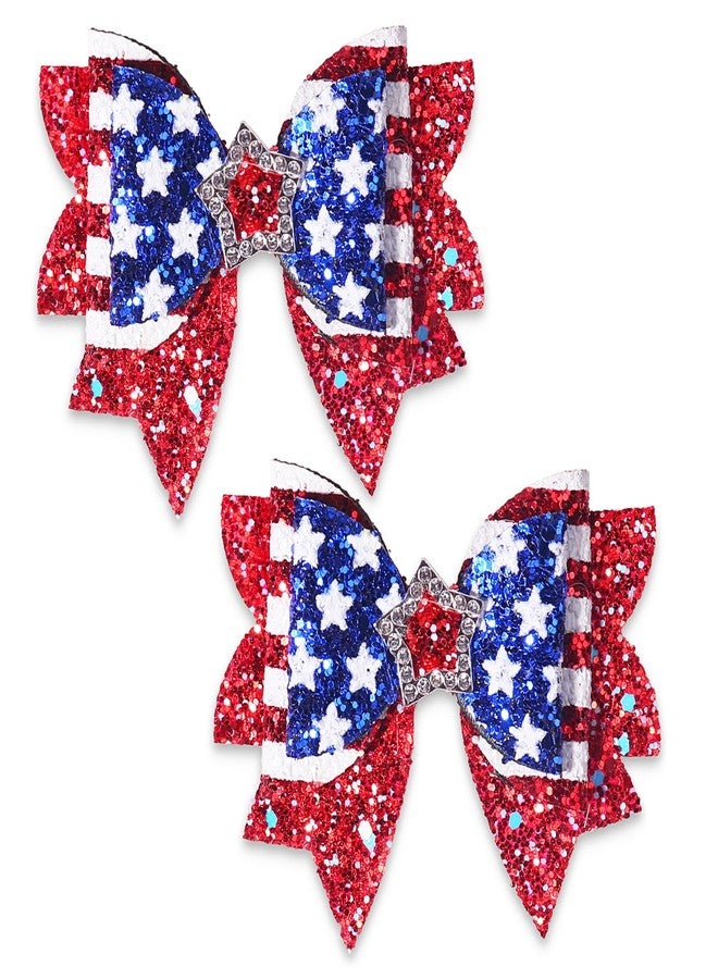 MANGOIT 4th of July Bow Hair Clips Glitter American Flag Stars Hair Bow Alligator Clips for Baby Girls Sparkly Red White Blue Sequin Hairpins Patriotic Hair Accessories for Independence Day Memorial Day 2Pcs - Image 1