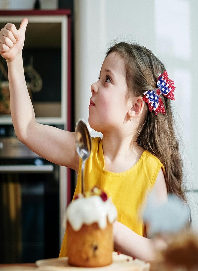 MANGOIT 4th of July Bow Hair Clips Glitter American Flag Stars Hair Bow Alligator Clips for Baby Girls Sparkly Red White Blue Sequin Hairpins Patriotic Hair Accessories for Independence Day Memorial Day 2Pcs - Image 4