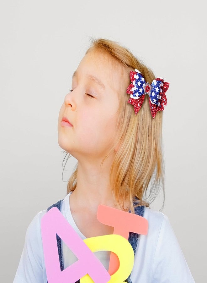 MANGOIT 4th of July Bow Hair Clips Glitter American Flag Stars Hair Bow Alligator Clips for Baby Girls Sparkly Red White Blue Sequin Hairpins Patriotic Hair Accessories for Independence Day Memorial Day 2Pcs - Image 5