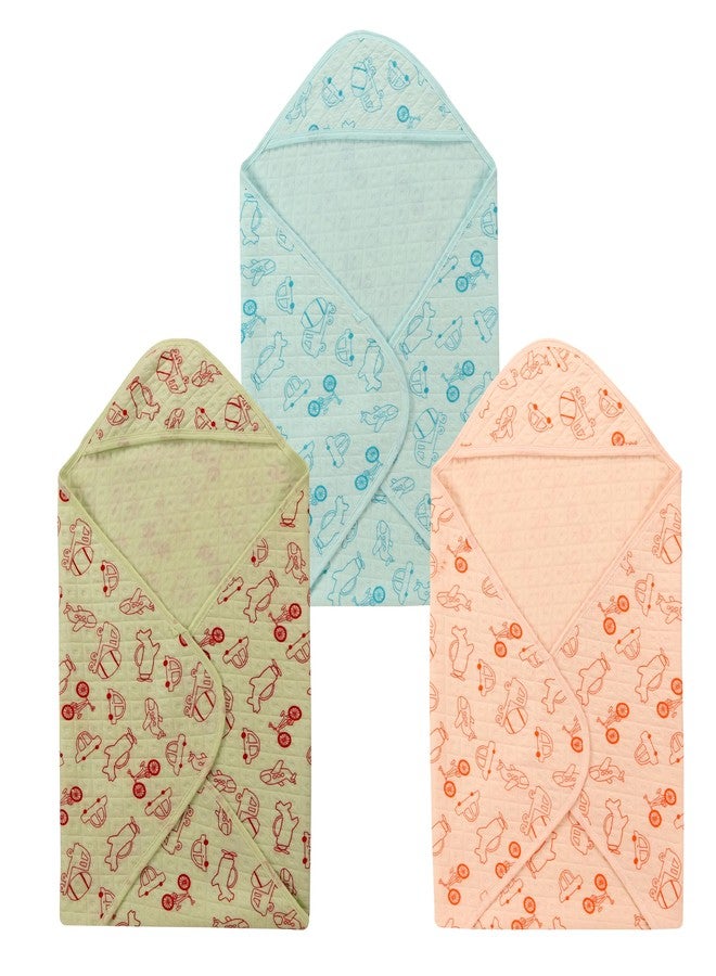 Dikary Hooded Baby Towel - Premium Soft Baby Bath Towel for Bathtub for Newborn, Infant - Ultra Absorbent, Natural Baby Stuff Towel for Boy and Girl (Blue Green Peach) - Image 1