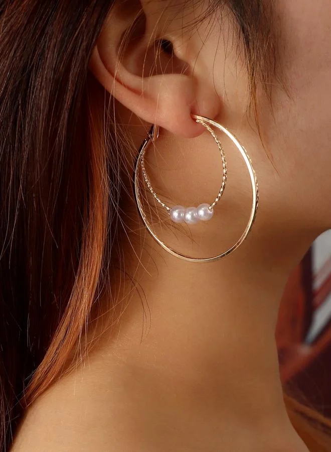 تايك تو أقراط حلقية مزدوجة مزينة بلؤلؤ صناعي