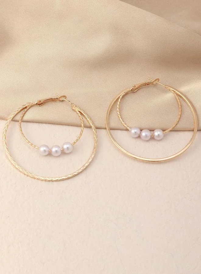 تايك تو أقراط حلقية مزدوجة مزينة بلؤلؤ صناعي