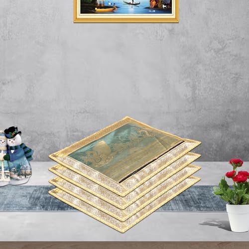 Kuber Industries Satin Saree Cover|Clothes Storage Bag|Single Packing Saree with Zip Closure|Wardrobe Organizer|Cloth Stoarge Organizer|4 Side Lace Saree Cover|Pack of 3|Golden, 360x10 mm - Image 5