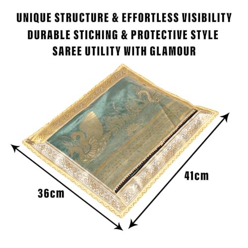 Kuber Industries Satin Saree Cover|Clothes Storage Bag|Single Packing Saree with Zip Closure|Wardrobe Organizer|Cloth Stoarge Organizer|4 Side Lace Saree Cover|Pack of 3|Golden, 360x10 mm - Image 3