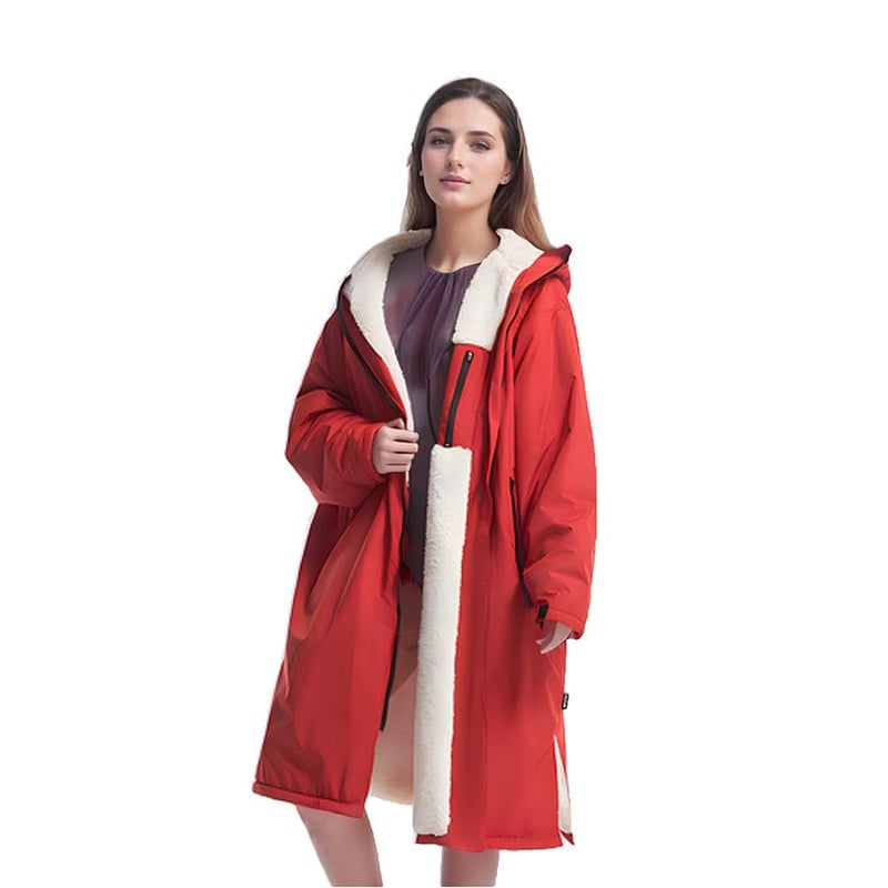 Thermal Surf Poncho Changing Robe Unisex Swim Parka Oversize Long Fleece Waterproof Heat Swimming Jacket Wetsuit Towel Hooded