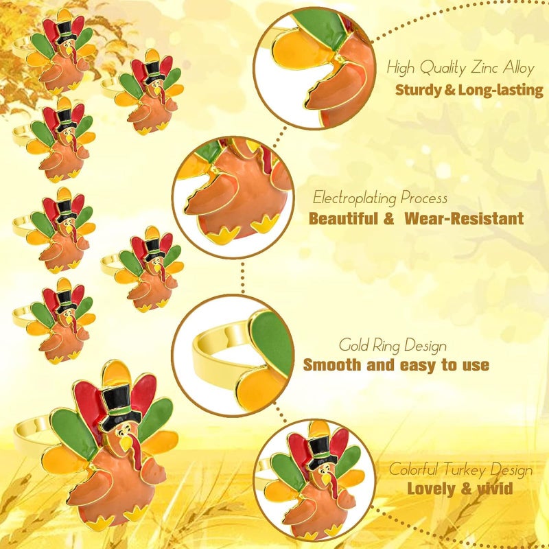 Legigo Set of 6 Turkey Napkin Rings for Table Decorations- Thanksgiving Napkin Holder Fall Napkin Rings for Thanksgiving Dinner Wedding Banquet Family Gatherings Table Settings Decor Present - Image 3