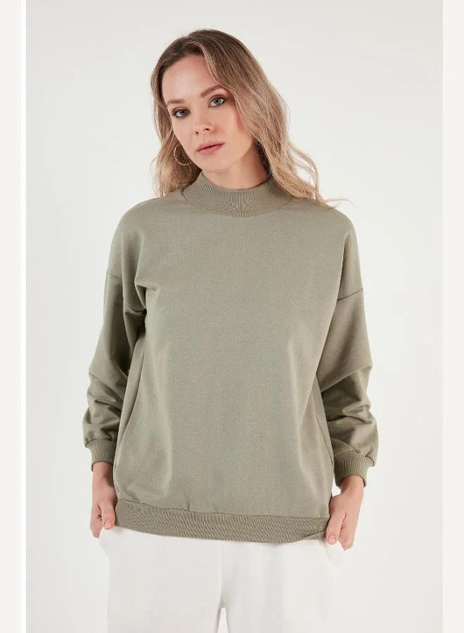 ليلا ليلا سويت شيرت قطني أساسي بياقة واقفة للنساء