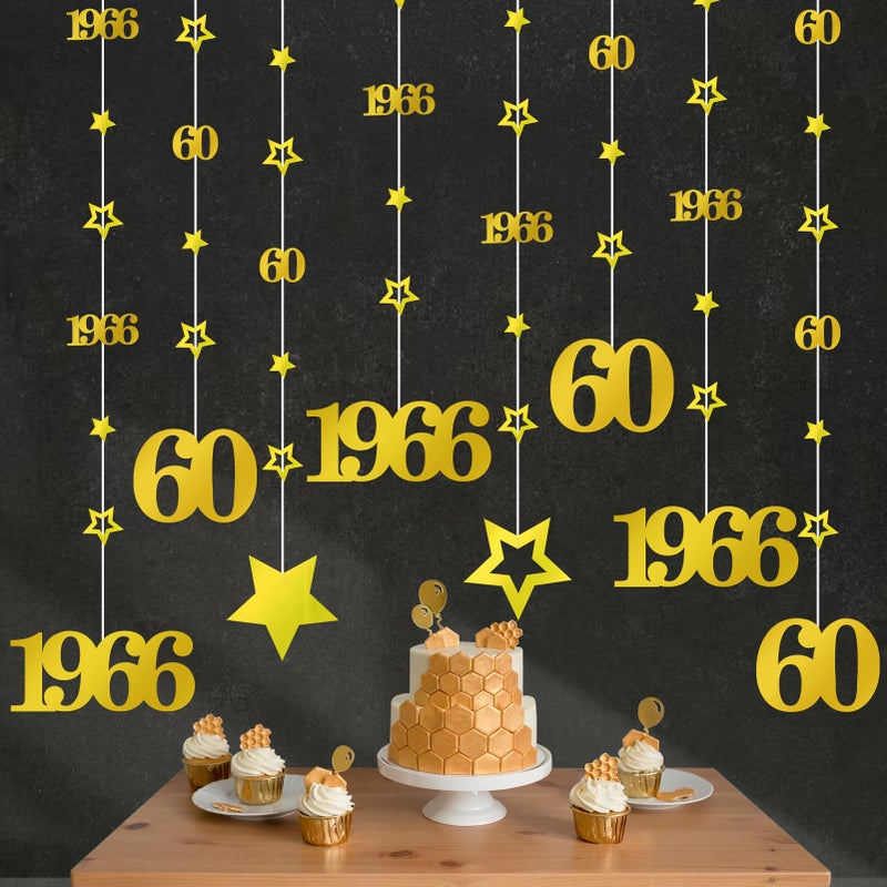 Eucutur Gold 60th Birthday Decorations for Men Women, Pre-Strung Glitter Twinkle Number 60 Years Old Vintage 1966 Hanging Streamer Banner Party Supplies, Cheers 60th Birthday Anniversary Decor - Image 1