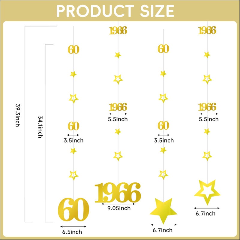 Eucutur Gold 60th Birthday Decorations for Men Women, Pre-Strung Glitter Twinkle Number 60 Years Old Vintage 1966 Hanging Streamer Banner Party Supplies, Cheers 60th Birthday Anniversary Decor - Image 2