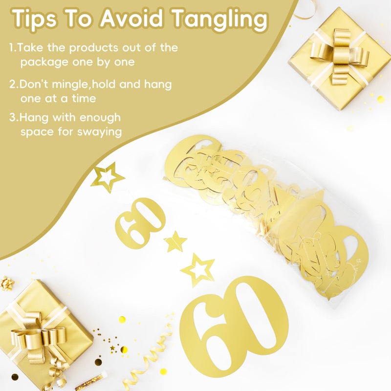 Eucutur Gold 60th Birthday Decorations for Men Women, Pre-Strung Glitter Twinkle Number 60 Years Old Vintage 1966 Hanging Streamer Banner Party Supplies, Cheers 60th Birthday Anniversary Decor - Image 3