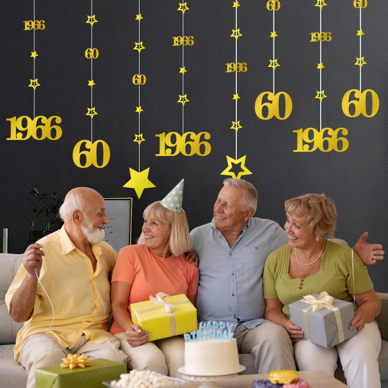 Eucutur Gold 60th Birthday Decorations for Men Women, Pre-Strung Glitter Twinkle Number 60 Years Old Vintage 1966 Hanging Streamer Banner Party Supplies, Cheers 60th Birthday Anniversary Decor - Image 5