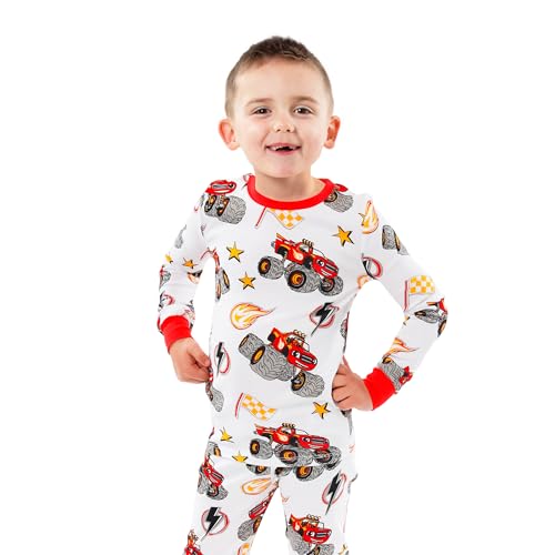 Blaze and the Monster Machines Boys Pajama | 100% Cotton Kids Pajamas | Monster Truck Pjs Size 7 White - Image 2