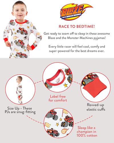 Blaze and the Monster Machines Boys Pajama | 100% Cotton Kids Pajamas | Monster Truck Pjs Size 7 White - Image 3