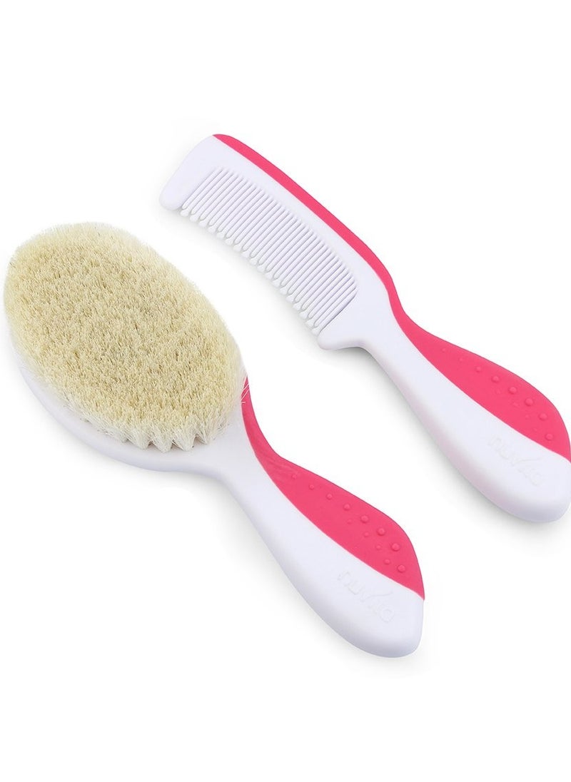 Nuvita Baby Hair Brush Natural Wool Bristles Comb Pink  - Image 1