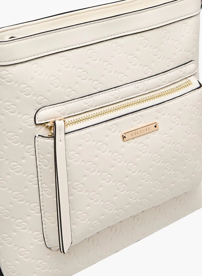 Celeste Women Monogram Embossed Crossbody Bag with Adjustable Strap