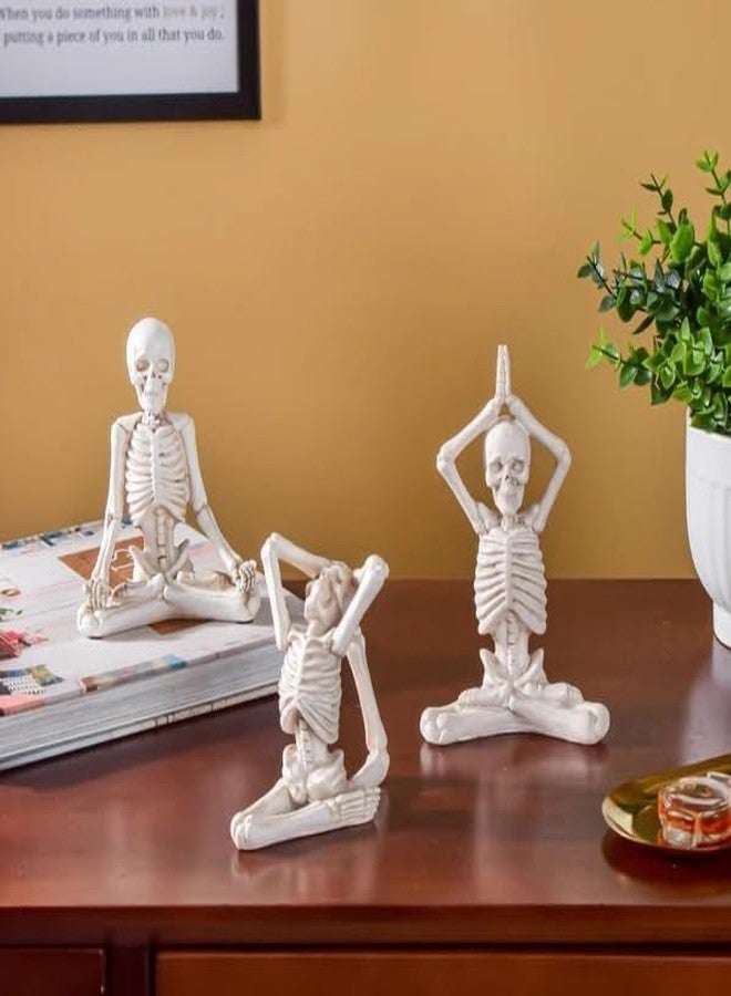 Karigaari India Unique White Yoga Skeleton Figurine Set of 3 | Meditating Skeleton Statues for Humorous Home & Office Decor | Quirky Wellness & Gifting Showpiece - Image 1
