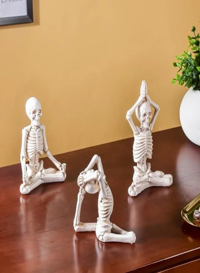Karigaari India Unique White Yoga Skeleton Figurine Set of 3 | Meditating Skeleton Statues for Humorous Home & Office Decor | Quirky Wellness & Gifting Showpiece - Image 2