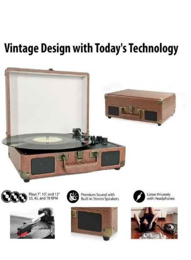 Coffee Vinyl Record Player Built In Bluetooth Receiver Usb Flash Drive 2 Stereo Speakers 3-Speed 5 Dimensions Portable Retro Record Player Suitable For Entertainment And Home Decoration - Image 3