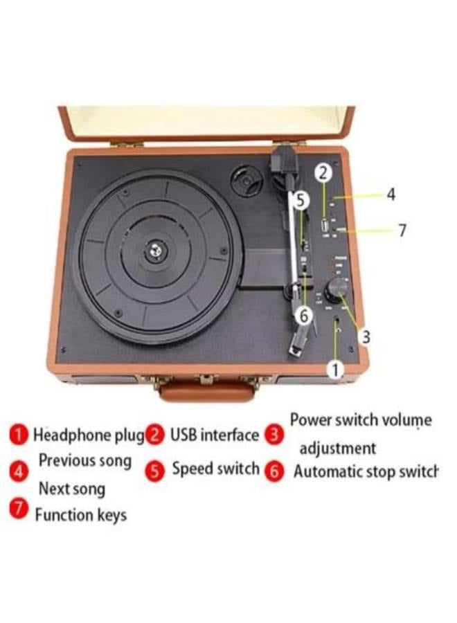 Coffee Vinyl Record Player Built In Bluetooth Receiver Usb Flash Drive 2 Stereo Speakers 3-Speed 5 Dimensions Portable Retro Record Player Suitable For Entertainment And Home Decoration - Image 4