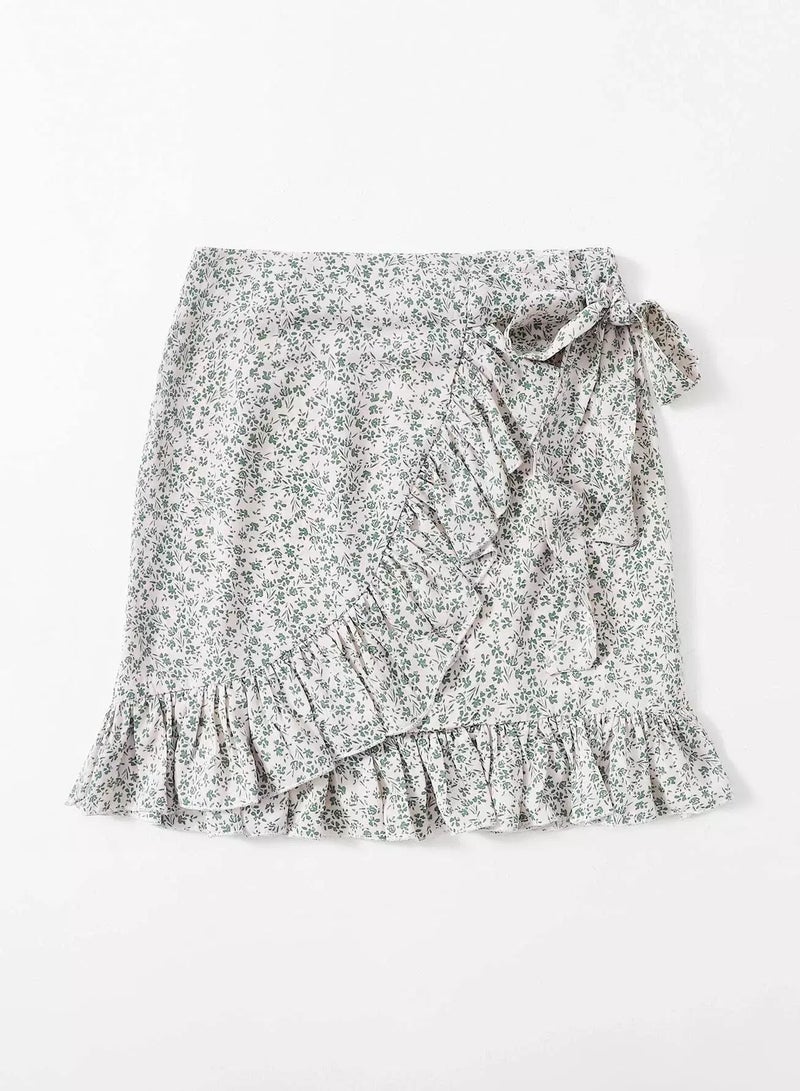 Ditsy Floral Knot Side Ruffle Hem Skirt - Image 3