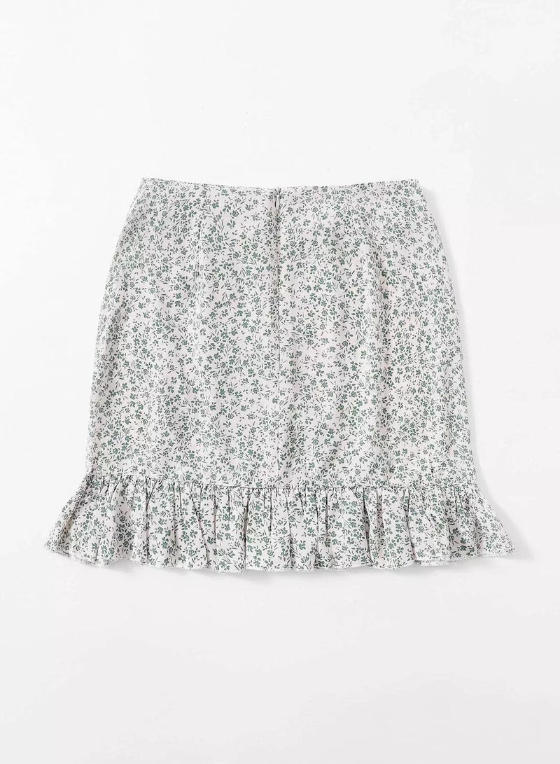 Ditsy Floral Knot Side Ruffle Hem Skirt - Image 2