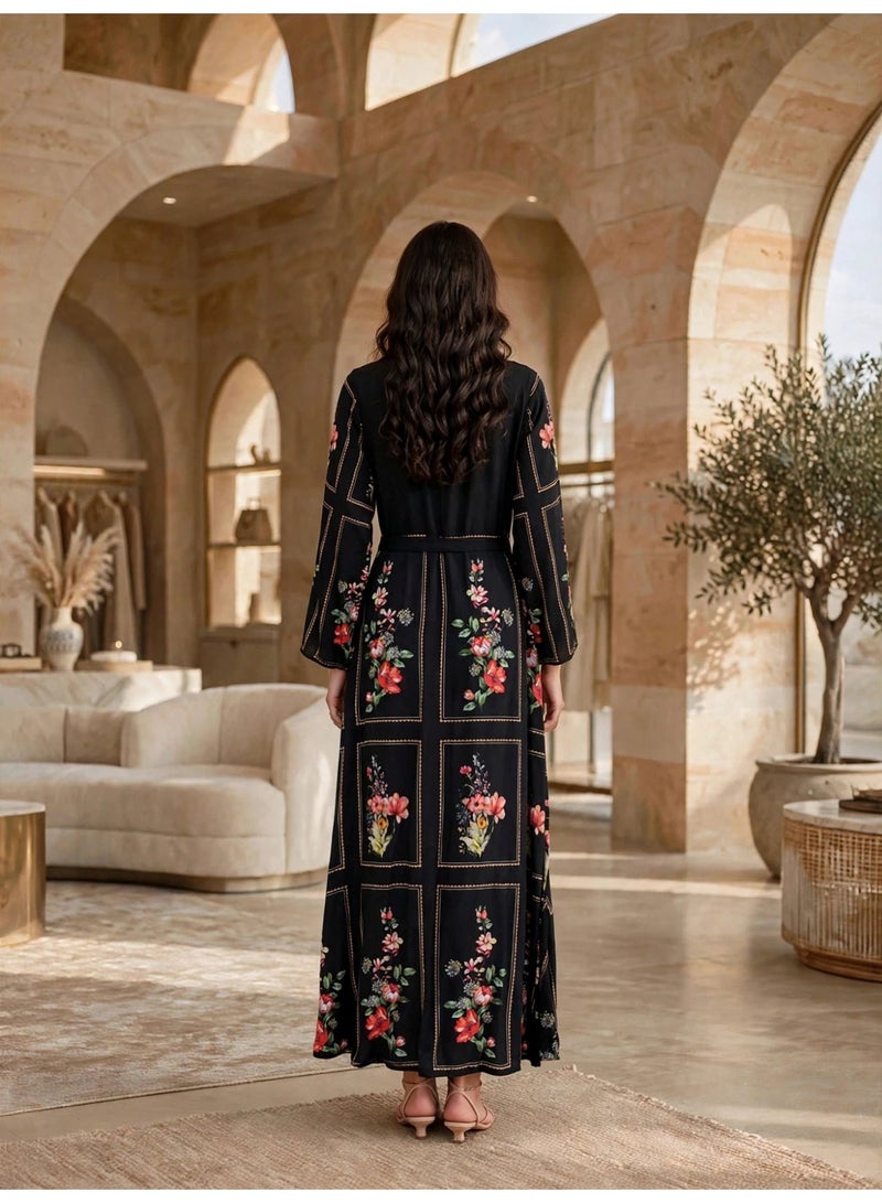 IKKXA Elegant Printed Jalabiya with Tassel Belt - Image 2