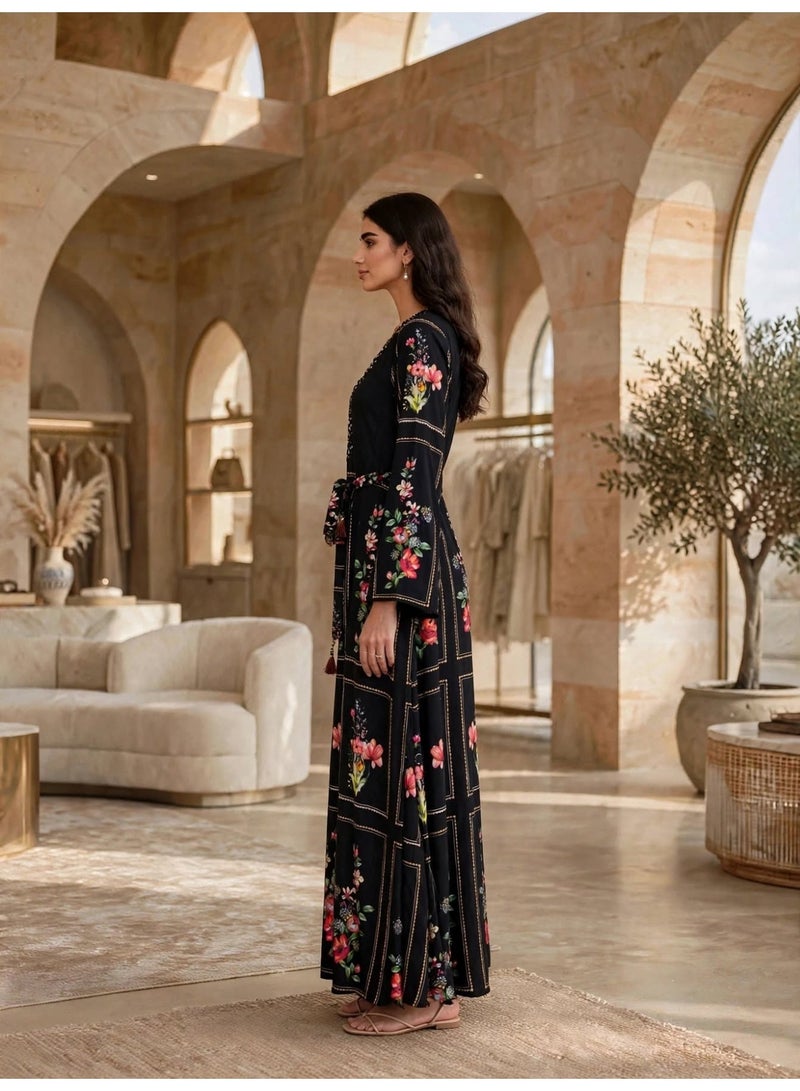 IKKXA Elegant Printed Jalabiya with Tassel Belt - Image 3