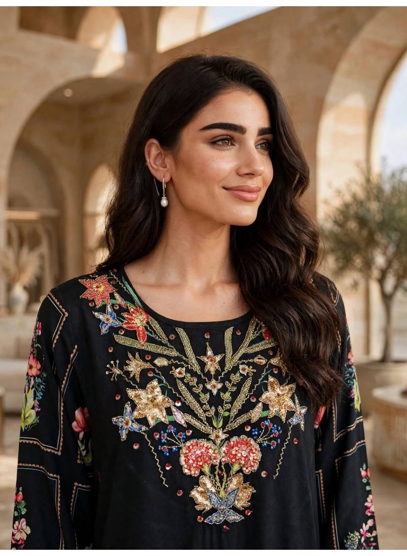 IKKXA Elegant Printed Jalabiya with Tassel Belt - Image 5