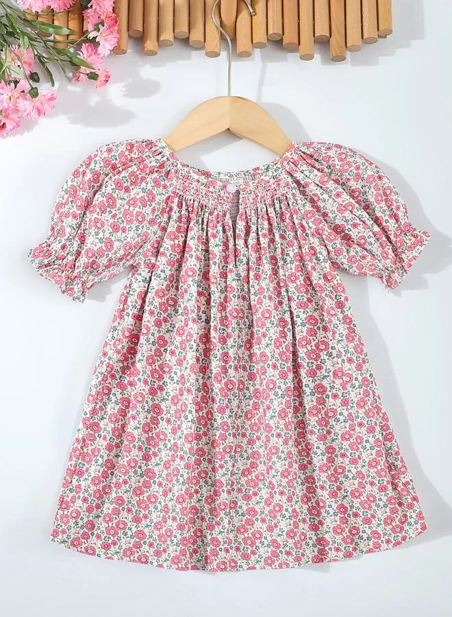 تايك تو Take Two Girls Floral Smocked Dress with Puff Sleeves