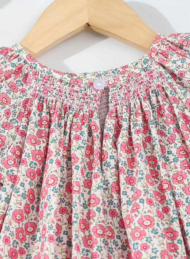 Take Two Take Two Girls Floral Smocked Dress with Puff Sleeves