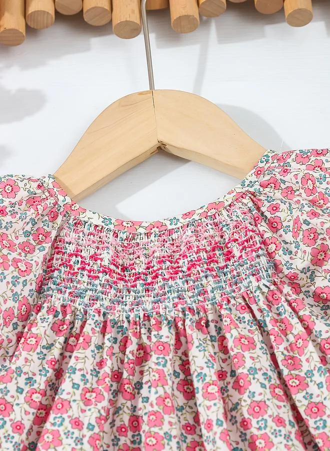 Take Two Take Two Girls Floral Smocked Dress with Puff Sleeves
