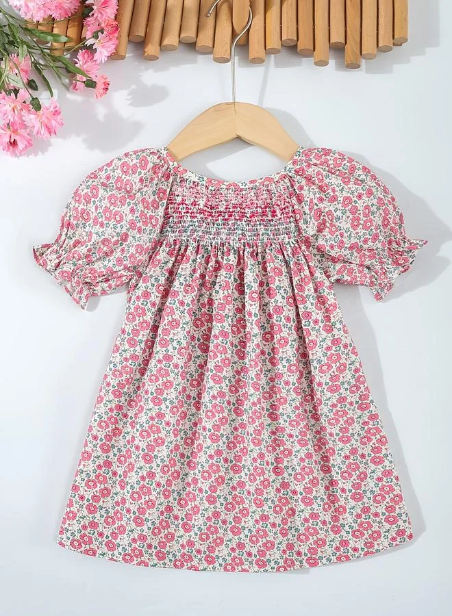 تايك تو Take Two Girls Floral Smocked Dress with Puff Sleeves