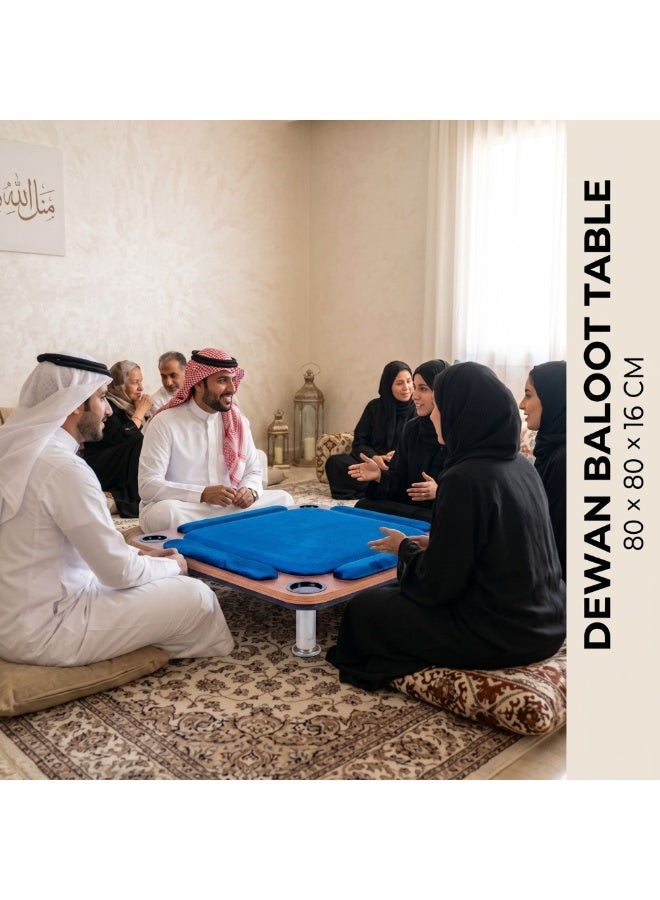 فور بلس طاولة أرضية "الديوان" للعبة البلوت (لـ 4 لاعبين) بسطح مخملي، مقاس 80×80×16 سم (لون أزرق) - Image 3