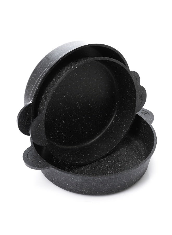 إيزي كوك طقم صينية سهلة الطهي من إيزي كوك، مكون من 3 قطع باللون الأسود مع مقبضين، 3 قطع من الجرانيت - Image 1