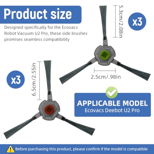 HASTHIP® 6Pcs Replacement Parts Side Brushes for Ecovacs Robot Vacuum U2 Pro, Replenishment Kit, Replacement Accessories Kit Robust Nylon Bristle Side Brushes Spare Side Brushes. - Image 2
