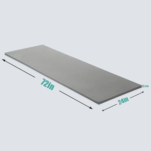 HOMBYS فوم ذاكرة هومبيس للتنجيد، ارتفاع 1/2" 72" طول x 24" عرض، دعم وسادة أريكة من فوم عالي الكثافة، وسادة استبدال أثاث مقطوعة حسب الحجم، دعم انحدار المرتبة، (0.5" ارتفاع، رمادي) - Image 2