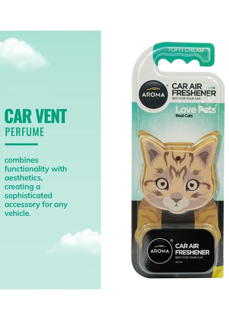 أروما معطر جو للسيارة من أروما لوف بيتس للقطط - رائحة كريم التوفي، تصميم قطة لطيف، عطر يدوم طويلاً على فتحة تهوية السيارة، مادة بوليمر، سهل التركيب، رائحة منعشة داخل السيارة، مناسب لمنافذ الهواء، مثالي لمحبي القطط - Image 2