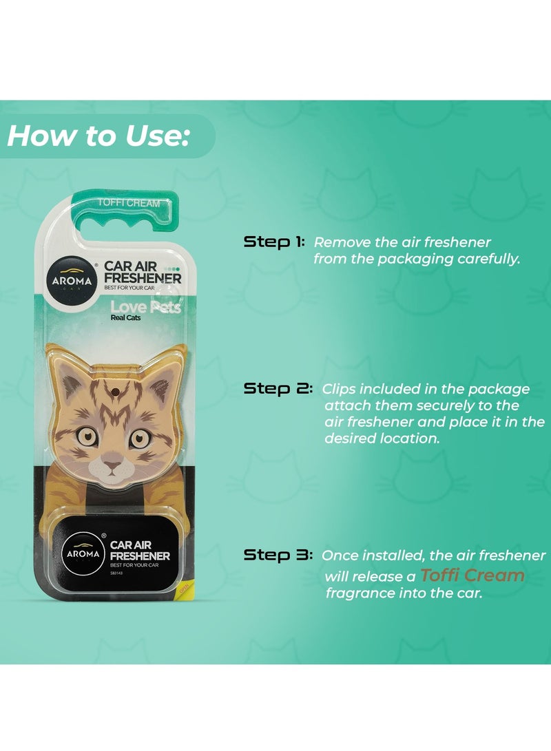 أروما معطر جو للسيارة من أروما لوف بيتس للقطط - رائحة كريم التوفي، تصميم قطة لطيف، عطر يدوم طويلاً على فتحة تهوية السيارة، مادة بوليمر، سهل التركيب، رائحة منعشة داخل السيارة، مناسب لمنافذ الهواء، مثالي لمحبي القطط - Image 5