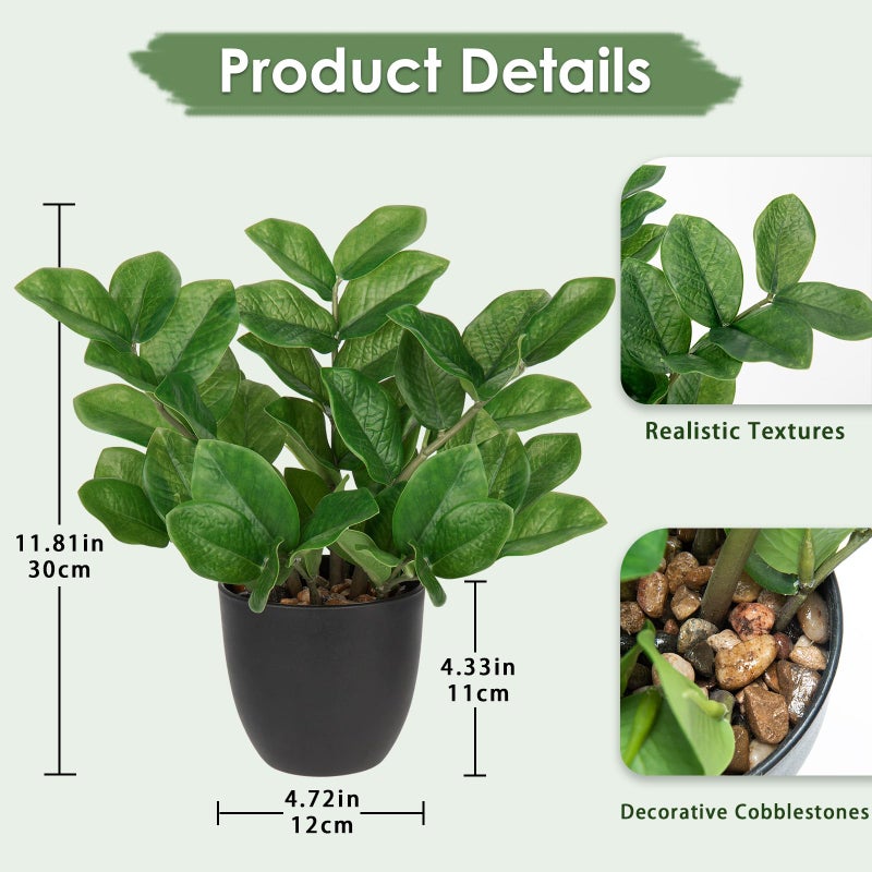 Briful Faux Plants Indoor, Artificial ZZ Plants in Black Pot Fake House Silk Plants for Home Office Dining Table Shelf Decor Bathroom Aesthetic (Green, 1Pack) - Image 2