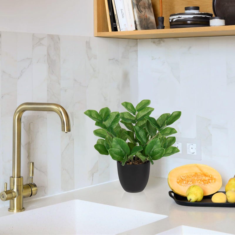 Briful Faux Plants Indoor, Artificial ZZ Plants in Black Pot Fake House Silk Plants for Home Office Dining Table Shelf Decor Bathroom Aesthetic (Green, 1Pack) - Image 4