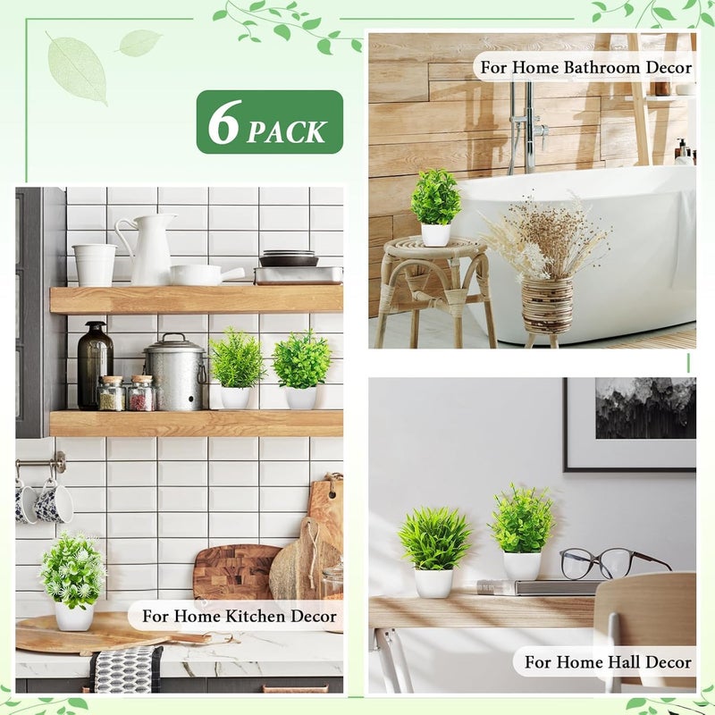 6 نباتات اصطناعية داخلية مع الأصص، نباتات صغيرة لديكور المنزل، نباتات صناعية للنافذة، الحمام، الجدار، الطاولة، المكتب، المطبخ، المزرعة، ورفوف الديكور في أي مكان - Image 5