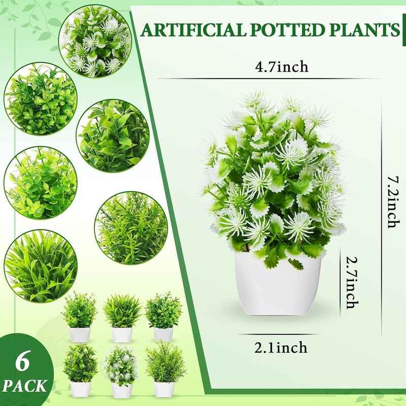 6 نباتات اصطناعية داخلية مع الأصص، نباتات صغيرة لديكور المنزل، نباتات صناعية للنافذة، الحمام، الجدار، الطاولة، المكتب، المطبخ، المزرعة، ورفوف الديكور في أي مكان - Image 2