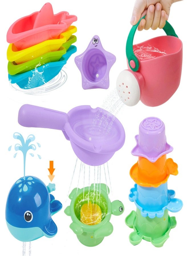 AMCHSURI Mold Free Bath Toys, 11PCS | Safe Easy Clean & Fun Floating Boats & Spoon & Watering Can and Whale Bath Toy for Babies 12+ Months | Colorful Bathtub Pool Water Table Sand Toys for Babies and Toddlers - Image 1