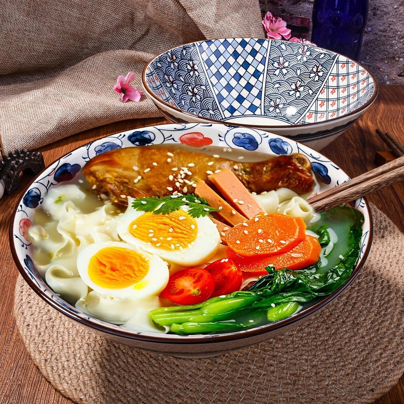 BOSILI Japanese Porcelain Ramen Bowl and Chopstick Set of 2 Large Ceramic Instant Noodle Bowls for Pho Lamian Noodles - Image 4