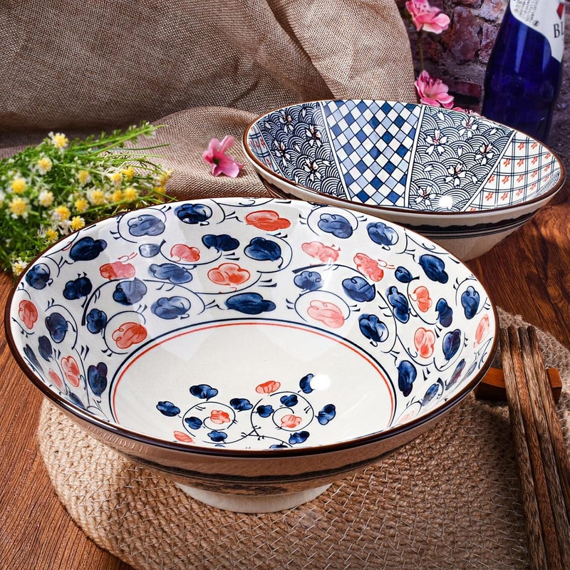 BOSILI Japanese Porcelain Ramen Bowl and Chopstick Set of 2 Large Ceramic Instant Noodle Bowls for Pho Lamian Noodles - Image 2