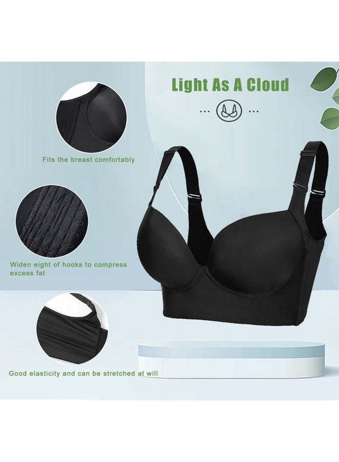 Runilut Women's Push Up Bra,Full-Coverage Underwire Bra,Hide Back Fat Deep Cup Bra,Smoothing T-Shirt Bra,Sculpting Uplift Bra, Black, (36) DDD - Image 5