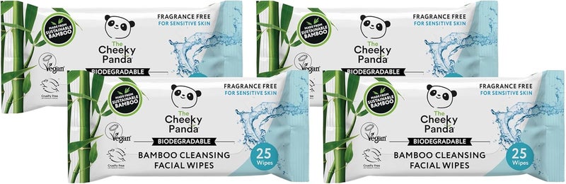 The Cheeky Panda Bamboo Facial Make Up Remover Wipes Sustainable Face Wipes Eye Makeup Remover Unscented Pack of 100 Face Wipes 99 Purified Water