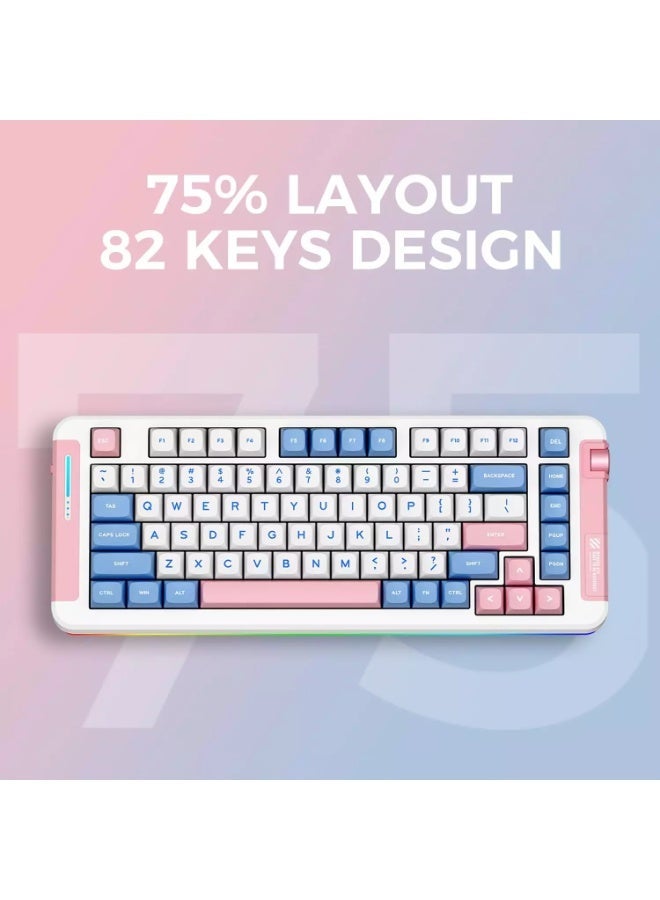 مكشوزي لوحة مفاتيح الألعاب الميكانيكية اللاسلكية X75 ثلاثية الأوضاع بإضاءة RGB - 75%، مزودة بمفاتيح Hyacinth قابلة للتبديل السريع مع قاعدة تثبيت محكمة - Image 3