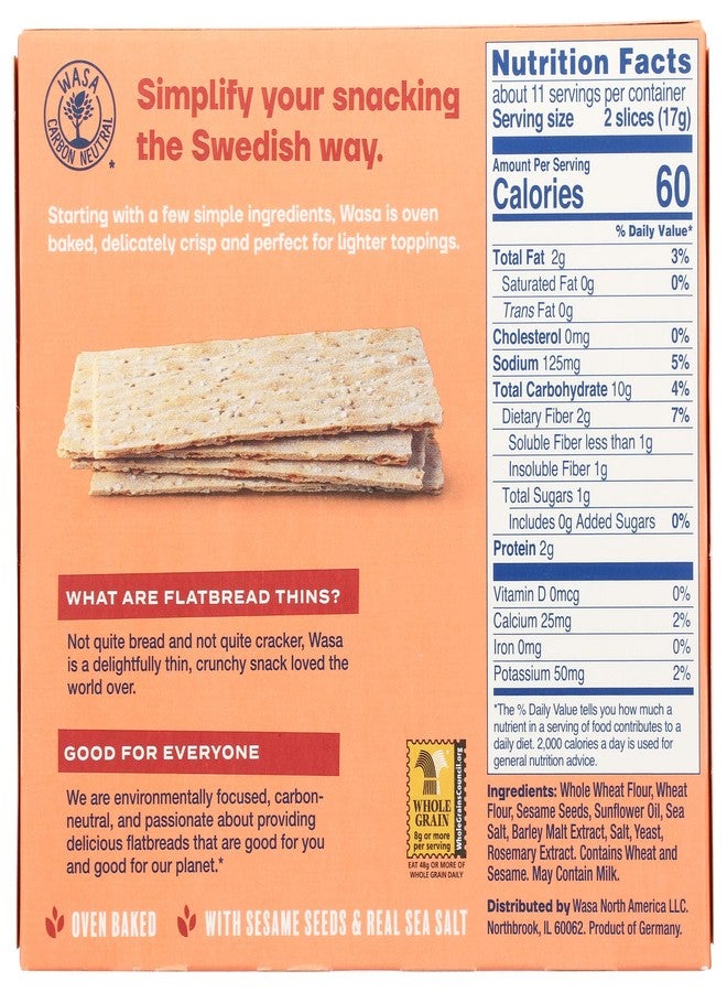 Wasa Flatbread Thins Crackers, Sesame and Sea Salt, 6.7 Ounce (Pack of 1) - Image 2