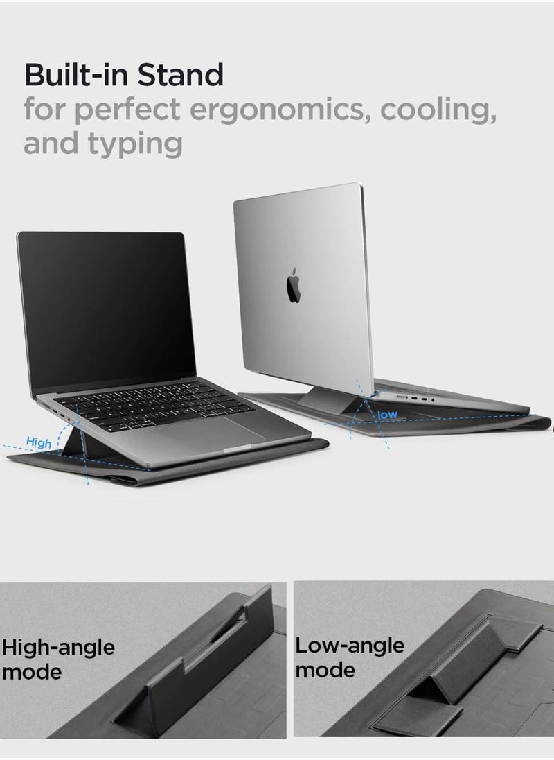 Spigen Laptop Sleeve Valentinus S 15 15.6 16 inch, for MacBook Pro, Built in Magnetic Flap with [Foldable Stand] Leather Laptop Case Cover, Laptop Pouch Bag - City Gray  - Image 2